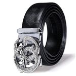 Dubulle Mens Ratchet Belt Silver Dragon Slide Automatic Buckle Removable Strap Waisband for Casual Jeans Fashion Gift Genuine Leather