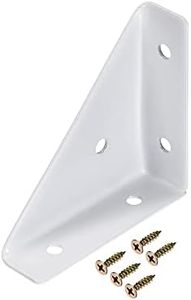 uxcell 4Pcs Angle Corner Brackets 66mm x 66mm, Cold Rolled Steel Braces Joining Support with Screws for Desk Bed Edge (White)