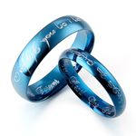 Everstone Personalized Elvish His & Her 's Dome Blue Polish Promise Couple Wedding Titanium Ring Set, UK Size H to Z6