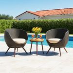 DEVOKO 3 Pieces Outdoor Patio Wicker Furniture Conversation Set with Round Table for Balcony, Terrace, Garden (Dark Brown & Cream)