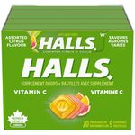 HALLS Vitamin C Assorted Citrus, 20 Packs of 9 lozenges, Supplement Drops, Prepared in Canada
