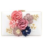 INOVERA (LABEL) Ladies Floral Evening Clutch Women Party Wedding Purse Bag (White)