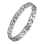 Jecanori Magnetic Bracelet for Women - Titanium Steel Brazaletes with 9 Powerful Magnets (each 3500 Gauss) included Removal Tool in a Gift Box, Silver Crystal