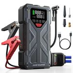 Jump Starter Power Pack with Air Compressor, 6000A 150PSI Car Battery Booster Jump Starter & Tyre Inflator(All Petrol/10L Diesel/Hybrid), 12V Car Jump Starter Power Bank with Jump Leads, 500LM Light