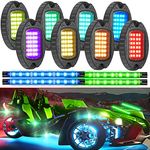 OTOMO 8Pods Aluminum LED RGB Rock Neon Underglow Under Glow Underbody Light Kit with APP&RF&IR + 4PCS Dual Zone Interior Accent Wheel Well Strips Lights Kit 12V for Golf Cart RZR Truck ATV SUV Polaris