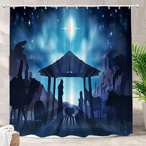 Batmerry Christian Christmas Baby Decorative Shower Curtain, Scene with Three Wise Men Shower Curtain Cute Long Wide Shower Curtain for Bathroom Farmhouse Bathtub Waterproof Washable