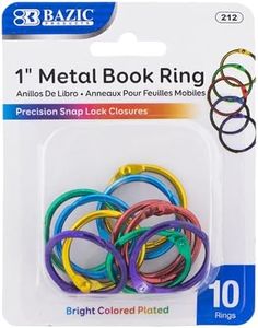 BAZIC Loose Leaf Binder Ring 1" Assorted Color, Book Rings Binder Rings, Steel Metal Ring for Flash Cards, Index Card, Keychain (10/Pack), 1-Pack