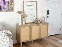 PHI VILLA Rattan Cabinet with Doors - Rattan Buffet Sideboard Cabinet Credenza, 3 Door Accent Cabinet