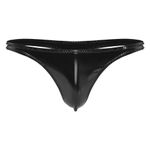 CHICTRY Mens Shiny Metallic Lingerie Low Rise Bulge Pouch G-String Thongs Bikini Briefs Underwear 3# Black 3XL