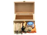 Personalised Premium Beech Wood Shoe Valet Box Shoe Care Kit with 2 tins Bees wax polish (Black & Neutral)