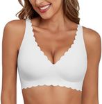 Xcutting Bras for Women No Underwire Deep V Neck Bras for Women No Underwire Buttery Soft Wireless Bras Light Lift Adjustable Seamless Bralettes with Extender (White,Medium)