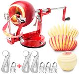 Apple Peeler Corer, Long lasting Chrome Cast Magnesium Alloy Apple Peeler Slicer Corer with Stainless Steel Blades and Powerful Suction Base for Apples and Potatoes(Red)