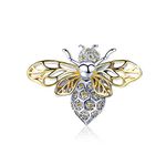 Yellow Crystal Honey Bee Chrms Original Sterling Silver Christmas Charm Spacer Bead Animal Charm for Pandora Women Bracele, crystal