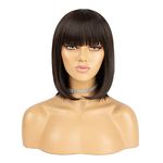 Straight Bob Wig with Bangs Brown Wig Natural Synthetic 12 Inch Shoulder Length Short Bob with Fringe Heat Resistant Hair Fiber Wigs for Woman Cosplay Party Costumes