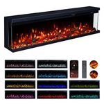 Valine Fires 3-Sided Panoramic Electric Freestanding Fireplace Heater 72"/183cm – Wall-Mounted, Media Wall Electric Fire, 15 LED Colours, Crackling Sound, Wifi/Alexa/App/Remote 900W/1800W Heat Control