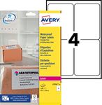 Avery Printable, Customisable Weatherproof/Waterproof, Parcel Mailing Labels, Laser Printers, L7994-25, White, 4 Per A4 Sheet.