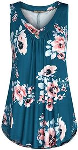 Cestyle Flower Blouse, Ladies Dressy Tank Tops V Neck Summer High Low Tops for Women XXL Foral Print Flowing A Line Loose Fitting Vacation Clothes Blue