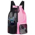 GZSYWZ Swimming Bag Mesh Drawstring Rucksack Pink Sports Bag Waterproof with Wet and Dry Compartments Adjustable Straps Swimming Fitness Workout Essentials for Men and Women