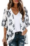 Women Kimono Summer Cardigan Floral Print Blouse Shawls Cover Ups for Swimwear(Dasiy White, L)