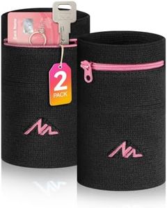NEWZILL Wrist Wallet Wristband with Zipper - Cotton Sweatbands for Men & Women, Ideal for Running, Walking, Basketball, Football, Tennis, Hiking, Workout Black/Pink Small 2pcs
