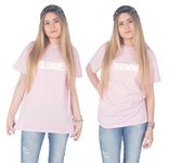 Sanfran - Blondie Brownie Top Funny Matching Besties BFF Heart T-Shirt - Large & Medium/Light Pink