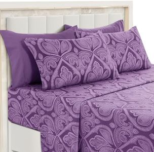 LDC King Size Bed Sheets Set, 6-Pc Cooling Bed Set, Breathable Hotel Style Sheets, Microfiber Sheets Deep Pockets, Easy-Fit, Soft & Wrinkle Free Oeko-Tex Paisley Bed Sheets (King, Purple)