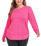 COOTRY Plus Size Workout Tops for Women Long Sleeve Shirts Breathable Dry Fit Athletic Gym Yoga Clothes Pink 3XL