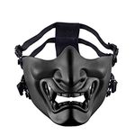 Aoutacc Airsoft Half Face Masks, Evil Demon Monster Kabuki Samurai Hannya Oni Half Face Protective Masks Masquerade Ball, Party, Halloween, Cs War Game (Adjustable Strap Black)