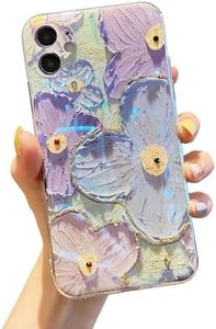 Onemiliayears Cute Oil Painting Flower Pattern Phone Case, Spring Colorful Floral iPhone 12 Case, Retro Clover Memoir Phone Case for Teen Girls, Boys, Women and Men(iPhone - 12)