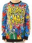 Ugly Christmas Party Classic Knitted Ugly Christmas Sweater for Men and Women - Funny Sweaters, Graffiti Elf Blue, Medium