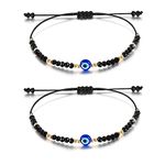 Lanqueen Evil Eye Bracelet Adjustable Ojo Turco Kabbalah Amulet Nazar Bracelets for Family Women Men Teen Boys Black Bracelets Rakhi for Brother