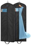 MISSLO 65" Long Garment Bags for Travel Dress Bag Waterproof Wedding Dress Cover Hanging Clothing Bags Protectors for Wardrobe Storage Gowns, Tuxedos, Coats Carrier, Black, 2 Packs