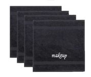 Chakir Turkish Linens | Hotel & Spa Quality 100% Cotton Premium Turkish Towels | Soft & Absorbent (4-Piece Washcloths, Black - Makeup Embroidered)