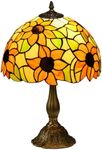 HOMCOM Stained Glass Table Lamp, Handmade Antique Bedside Lamp for Bedroom, Living Room, Home, Nightstand, Decorative Night Light, Orange Sunflower
