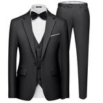 MAGE MALE Men's 3 Pieces Suit Elegant Solid One Button Slim Fit Single Breasted Party Blazer Vest Pants Set Dark Grey