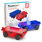 PicassoTiles 2 Piece Car Truck Construction Kit Toy Set Vehicle Educational Building Tile Magnetic Blocks Puzzle Magnets Toys with Re-Enforced Hitch and Long Bed for Girls Boys Toddler Ages 3+