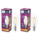 Philips E14 Clear Candle 400-Lumen Decorative Wall Lights (4W, Pack of 2, Warm White)