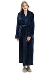 Womens Long Flannel Bathrobe Soft Plush Microfiber Fleece Full Length Plus Size Sleepwear Robes for Ladies (Navy, L/XL)