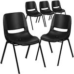 Flash Furniture 5 Pack HERCULES Series 440 lb. Capacity Kid's Black Ergonomic Shell Stack Chair with Black Frame and 12" Seat Height