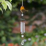 Garden Mile Robin Wind Chime For Outdoors - Durable Weatherproof Outdoor Musical Wind Chimes Décor for Garden, Patio 4 Aluminium Alloy Tubes Zen Garden Chimes for Outdoors (34cm, Robin)