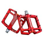 BOWOD Flat Pedals Mountain Bike Pedals Large CNC Aluminium Metal Bike Pedals BMX Parts Red MTB Bicycle Pedals w 9/16" Cr-Mo Spindle 3 Ball Bearings 28 Pins for Adult Ebike Road Bike Pedals Replacement