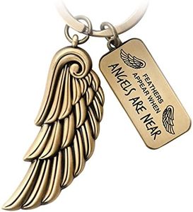 FABACH Llavero con alas de ángel, amuleto de la suerte, ángel de la guarda, pluma, llavero, alas de ángel, alas de ángel, alas de ángel, plumas, appear when angels are near, bronce, talla única,