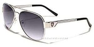 Khan Retro Pilot Metal Sunglasses for Men (SILVER&BLACK)