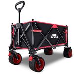 TMZ Collapsible Folding Outdoor Utility Wagon, Beach Wagon Cart with Brakes & Removable Canopy, Portable Foldable Wagon for Camping, Shopping, Garden and Beach (Black)