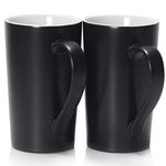 20 Ounces Large Coffee Mugs, Smilatte M007 Plain Tall Ceramic Cup with Handle for Dad Men, Set of 2, Black