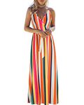 OUGES Womens Summer Spring Casual Deep V Neck Sleeveless Floral Spaghetti Strap Beach Maxi Long Ladies Dress with Pockets(Floral12,XL)