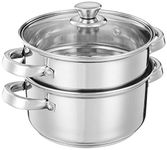 Amazon Brand - Solimo Stainless Steel Induction Bottom Steamer/Modak/Momo Maker With Glass Lid(2 Litres),Silver