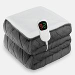 Homemate Heated Throw Electric Blanket - 130x160cm Luxury Faux Fur Sherpa Heated Throw, 1/2/4/6/8 Hours Auto-Off 10 Heat Levels Digital Control With Over-Heat Protection Grey