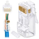RJ45 23AWG Cat6/6A Pass Through Connectors Pack of 50 | EZ Crimp UTP Network Plug for Large Diameter Cable | Transparent Passthrough Ethernet Insert