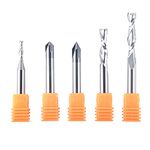 SpeTool 5 Pcs CNC Router Bits Set Sign Carving Up Down Extra Long Cut for Wood Profile V Groove Engrave with 1/4 Inch Shank